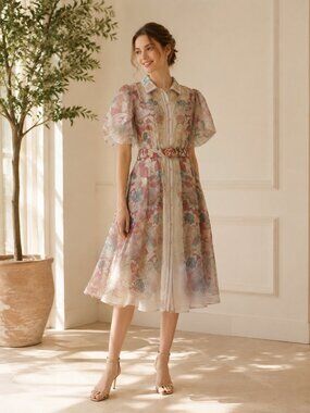 Pink Floral Midi Dress